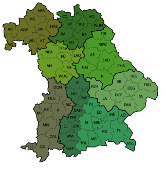 Bayernkarte mit der Gebietsaufteilung der Schwerpunktämter für Ernährung.