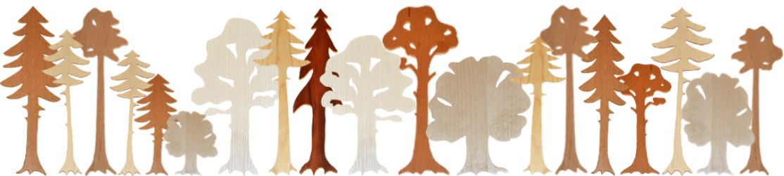 Schematisches Waldbild aus verschiedenen aus Holz gefertigten Laub- und Nadelbäumen (© Jan Böhm)