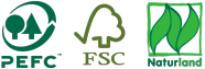 Logos der Zertifizierungsorganisationen PEFC, FSC und Naturland