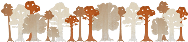 Schematisches Waldbild aus verschiedenen aus Holz gefertigten Laubbäumen